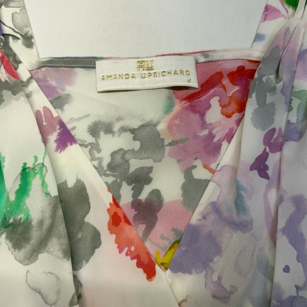 Amanda Uprichard 100% Silk Floral Watercolor Wrap Tank Top Women's M Cami - Picture 3 of 8